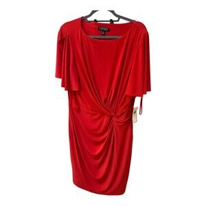 Lauren Ralph Lauren Red Twist Wrap 
Front V-Neck Dress Size 16